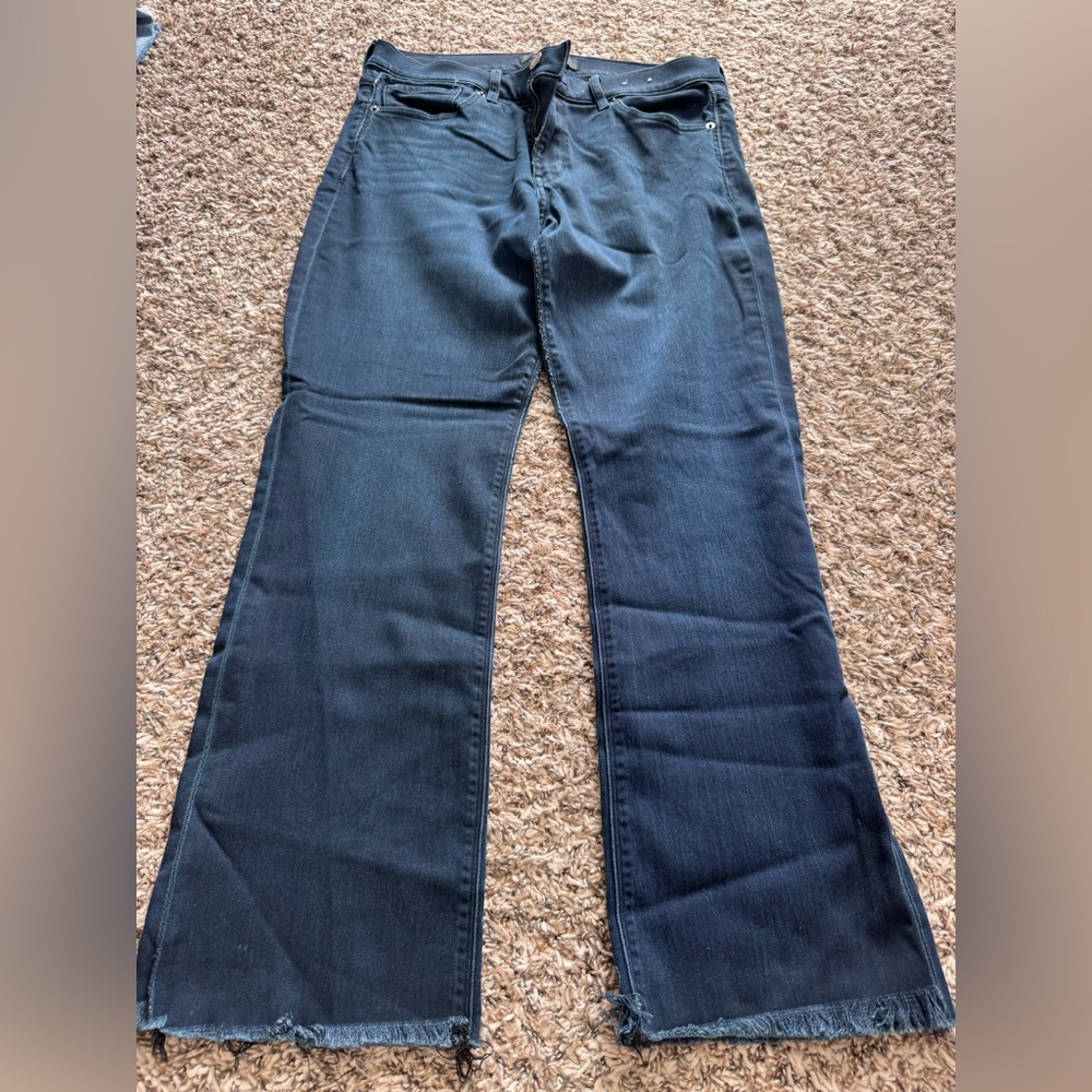Express Dark Blue Women's Flare Crop Jeans